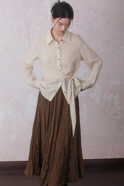 Apricot Color Strap Wrap Shirt