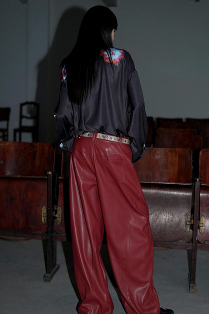 Retro Wide-Leg Leather Pants