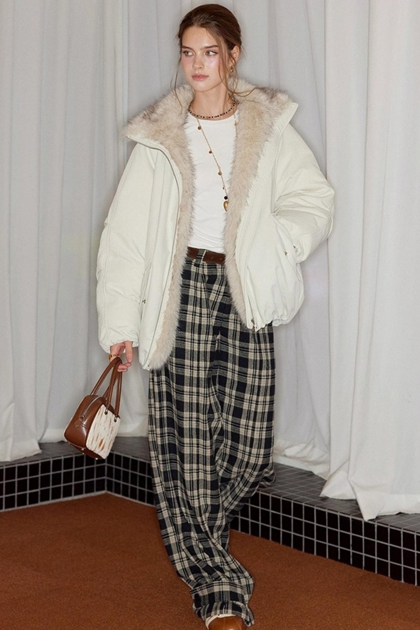 Plaid Wool Tweed Trousers