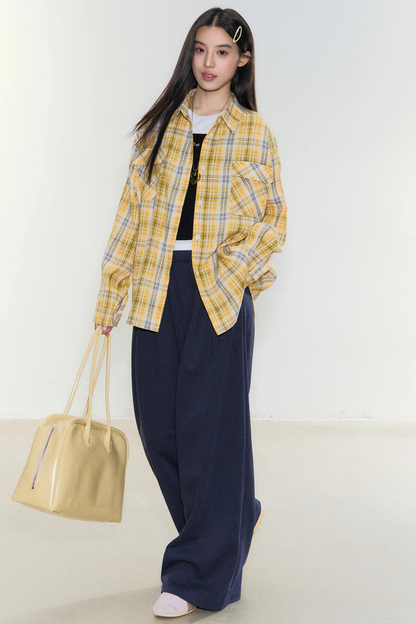 Morning Story Yellow Plaid Shirt Jacket
