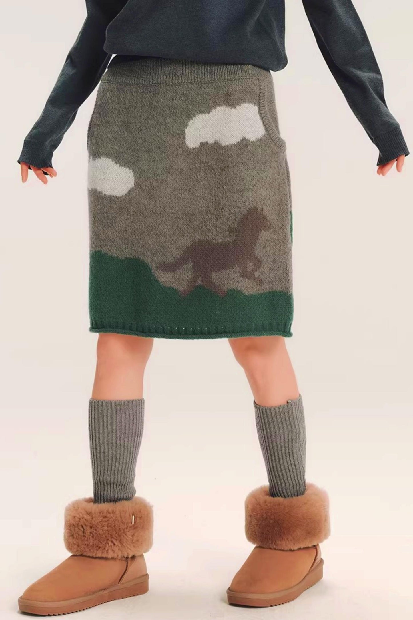Color-Block Wool Knitted Skirt