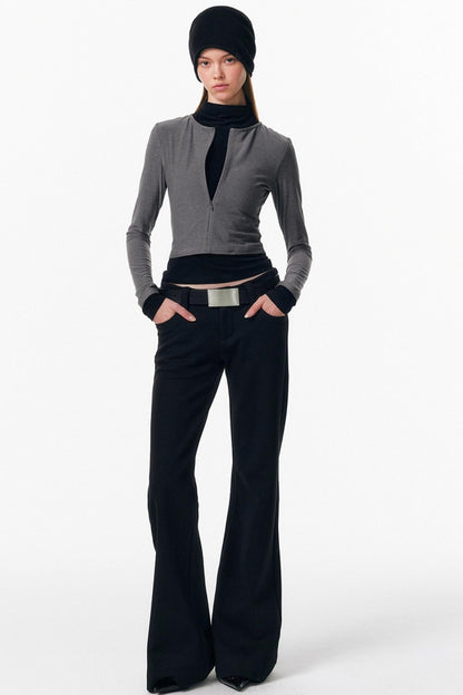 Velvet-Feel Color-Blocked Top