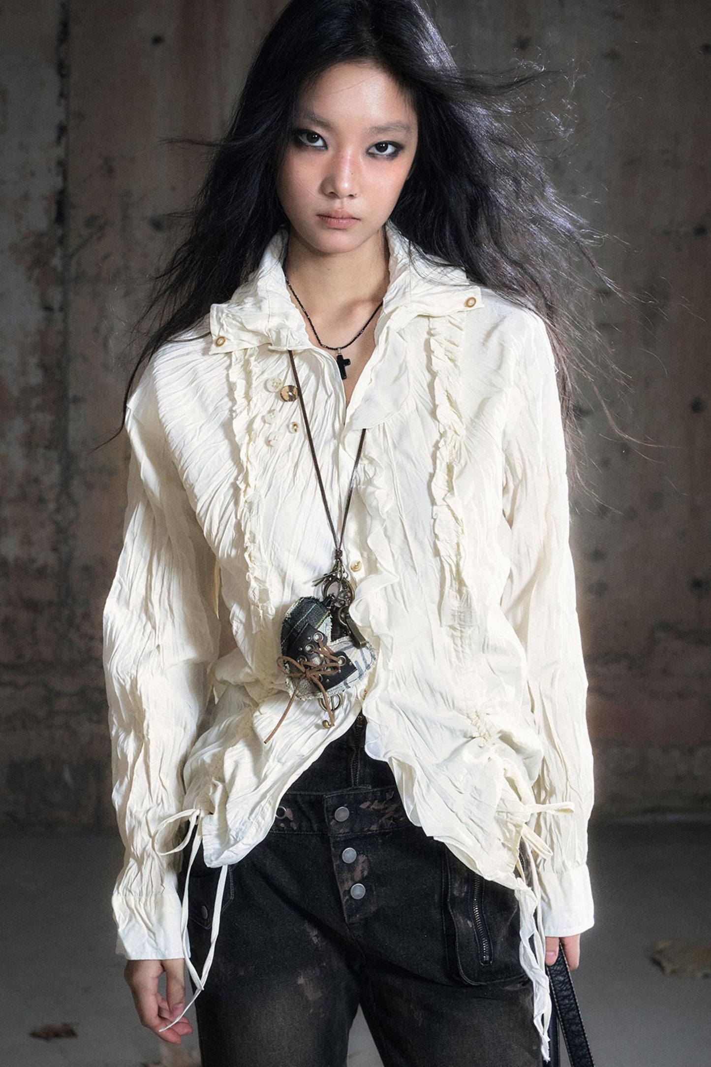 Wander Pleated Distressed Chiffon Shirt