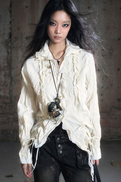 Wander Pleated Distressed Chiffon Shirt