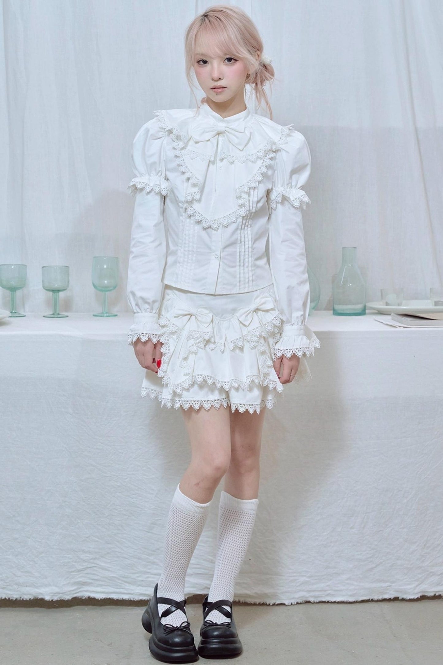 Lace Trim Bow Cake Skirt