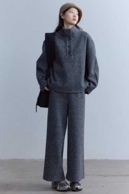 Carbon Gray Plush Wool Knit Set-Up