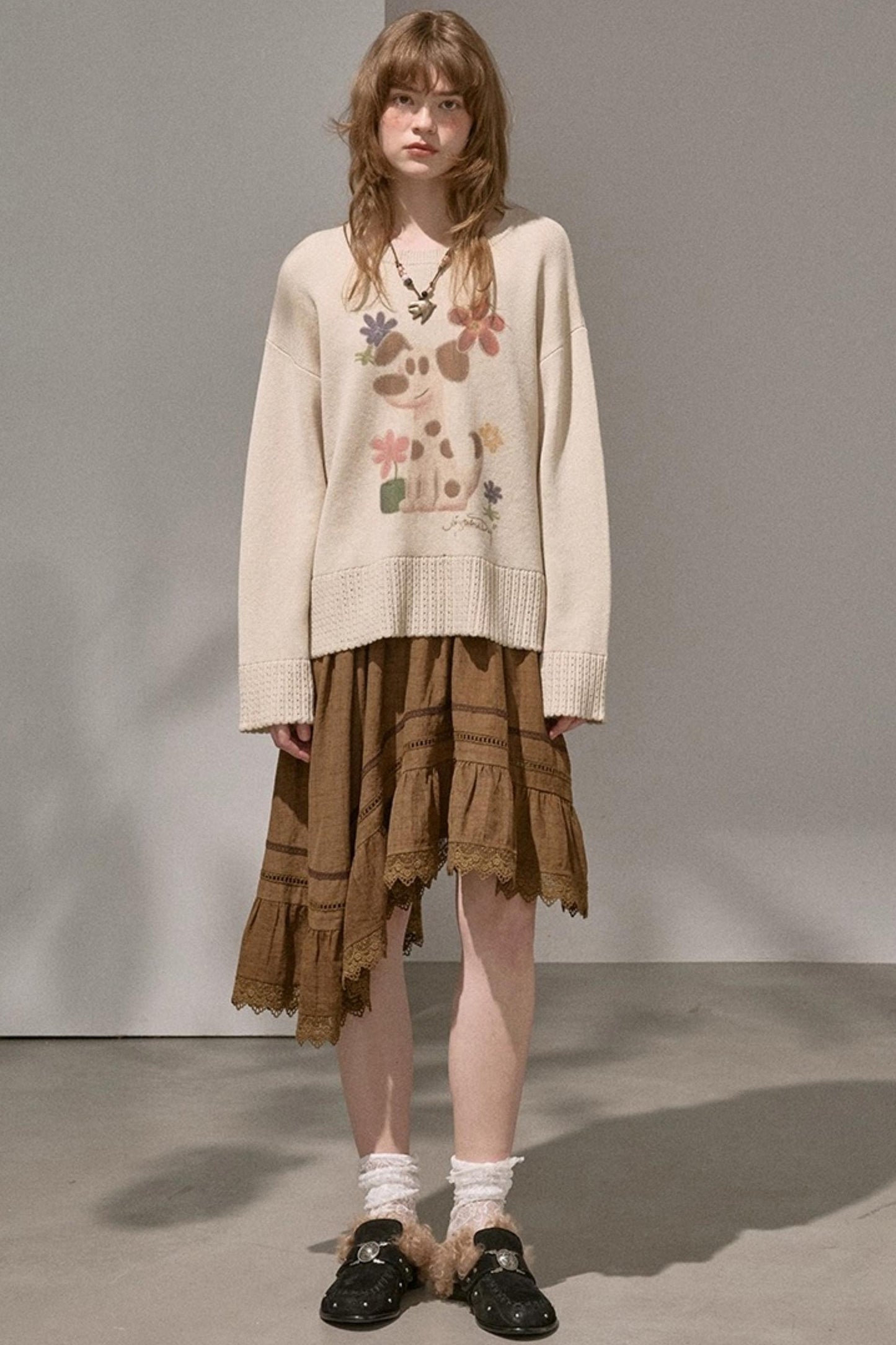 Wave Stitching Plaid Midi Skirt