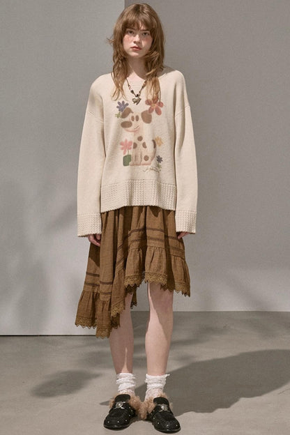 Wave Stitching Plaid Midi Skirt