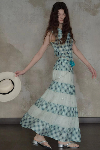 Moonfall Ice Blue Plaid Skirt