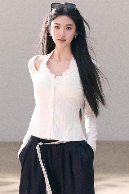 Hollow-Out Ribbed Knit Cardigan