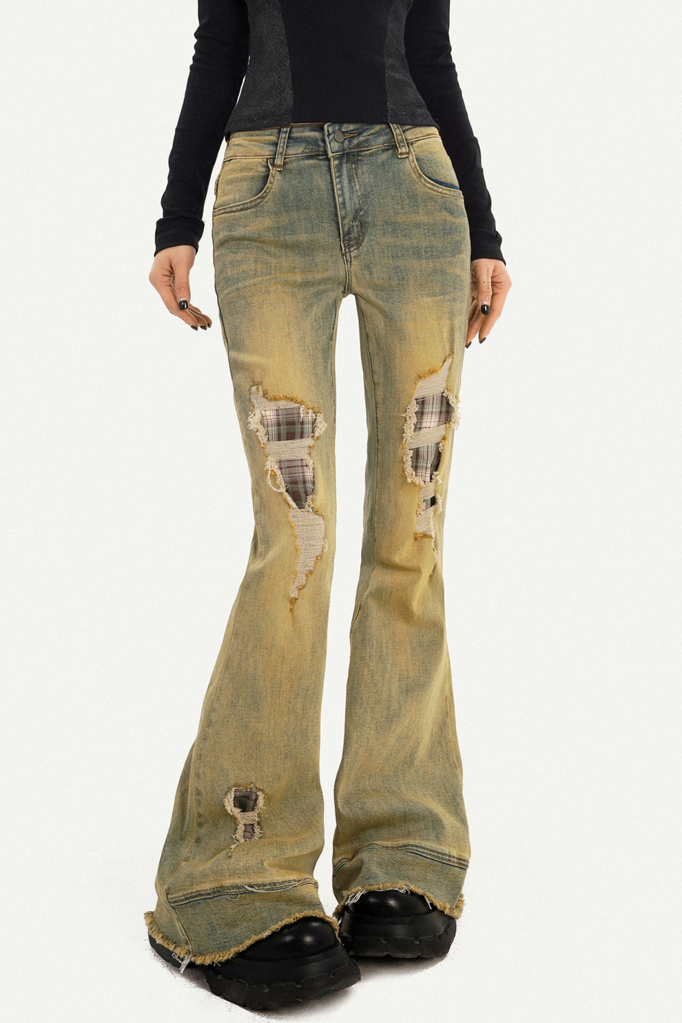 Retro Ripped Flared Jeans – BellaModa