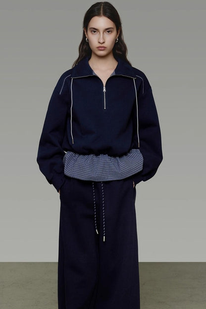 Contrasting Stand Collar Sweatshirt