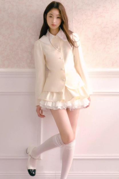 Satin Doll-Neck Jacket Set-Up