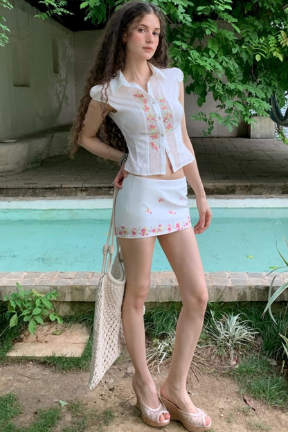 Elegant Floral Shirt And Skirt Set-Up