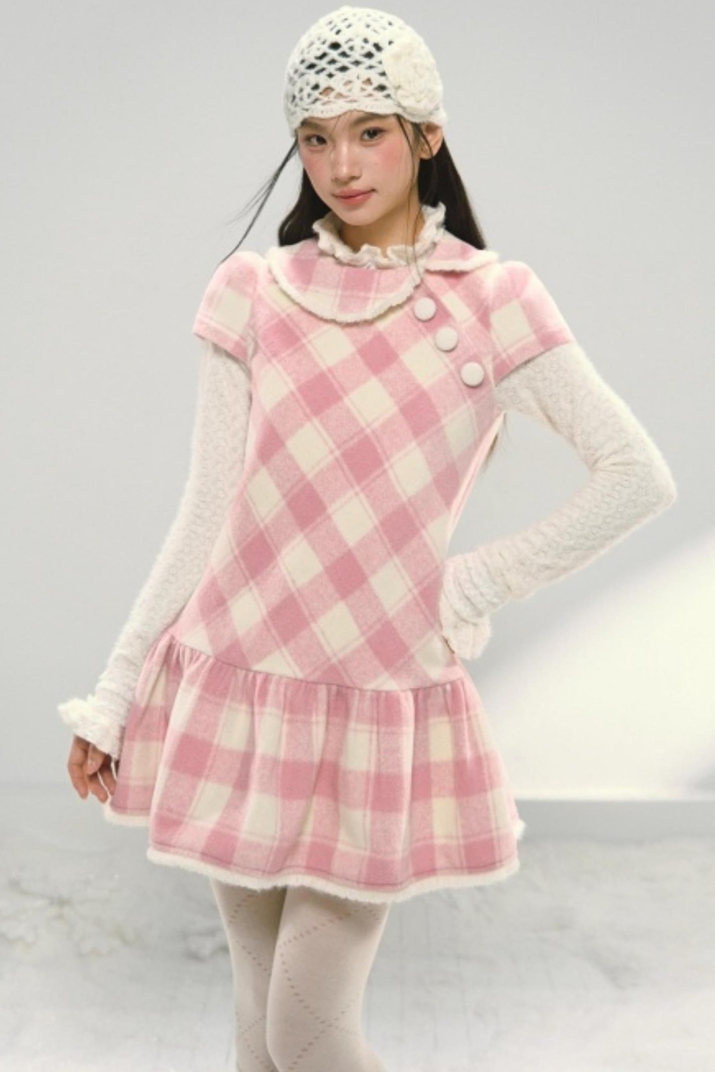 Christmas Plaid Tweed A-Line Dress Set-Up