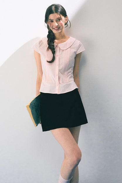 Navy Embroidered A-Line Skirt