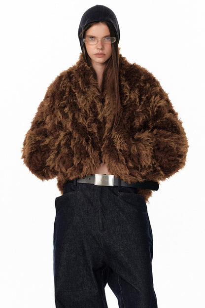 Floral Silhouette Faux Fur Coat