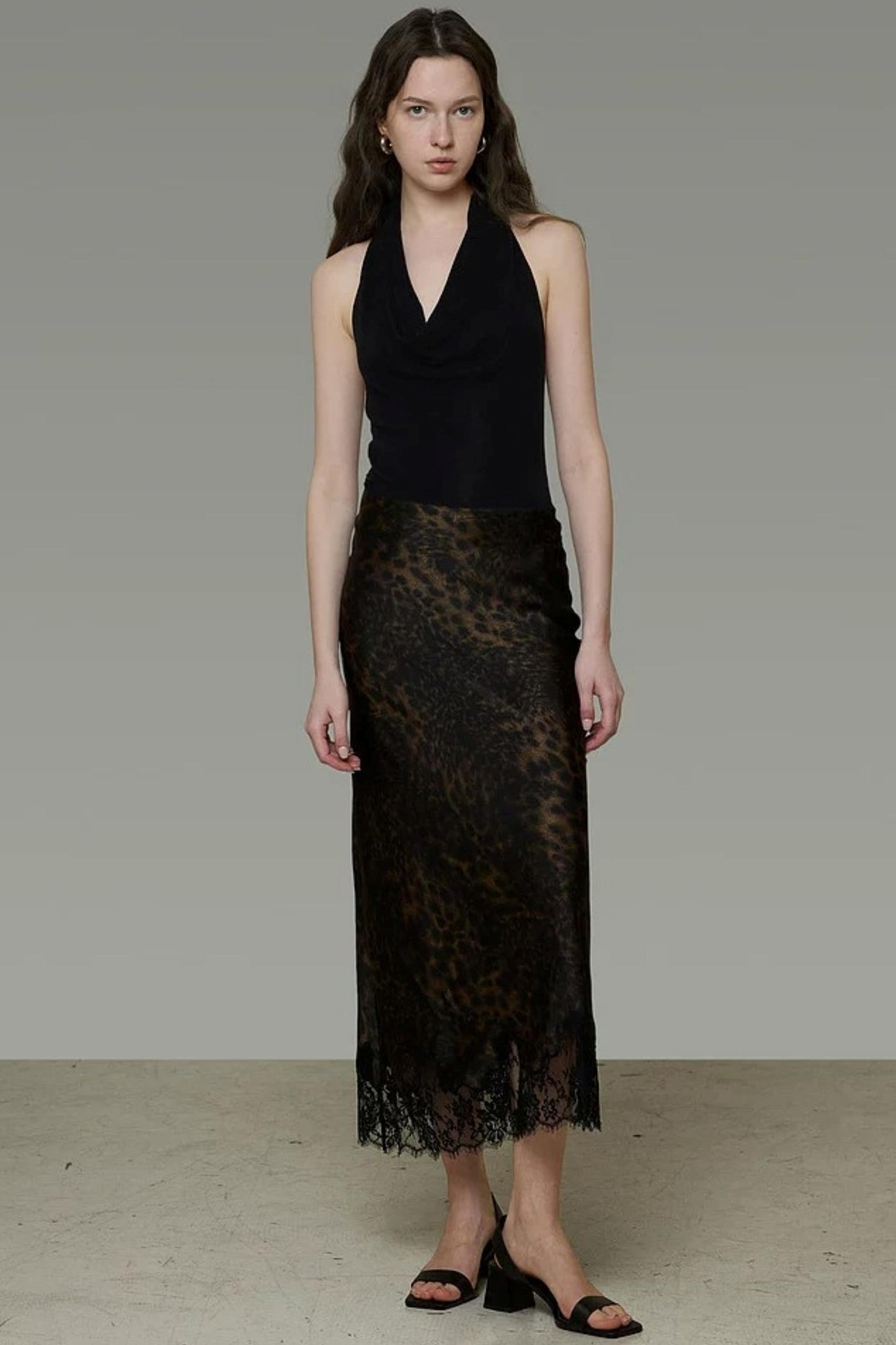 Leopard Lace Hem Skirt