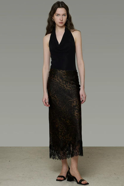 Leopard Lace Hem Skirt
