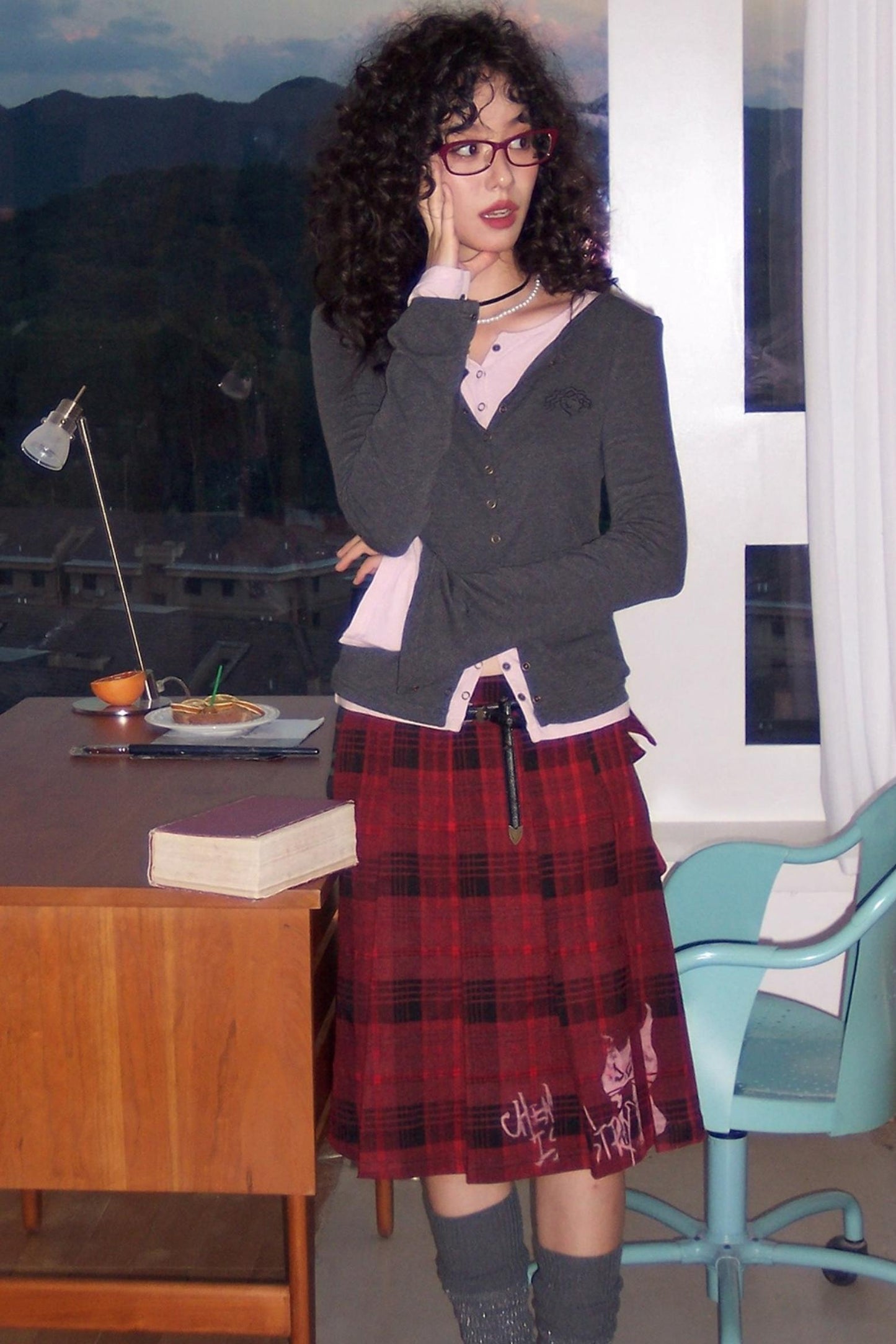 Retro Casual Pleated Plaid Skirt