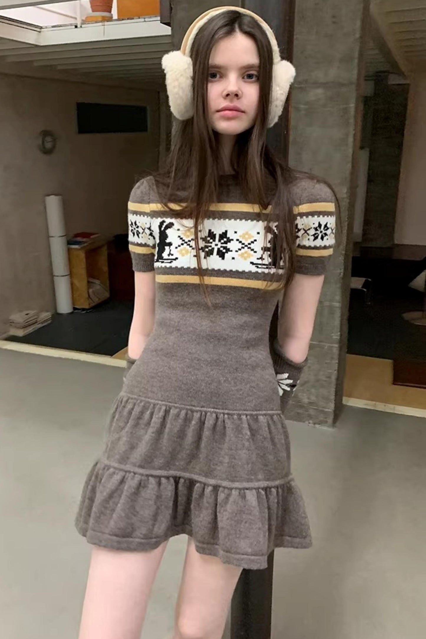 Fair Isle Rabbit A-Line Dress