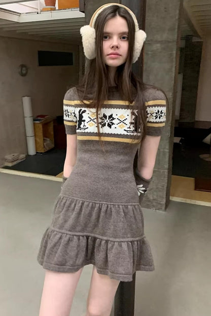 Fair Isle Rabbit A-Line Dress