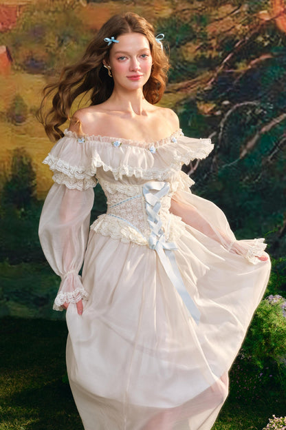 Blue Hydrangea One-Shoulder Dress