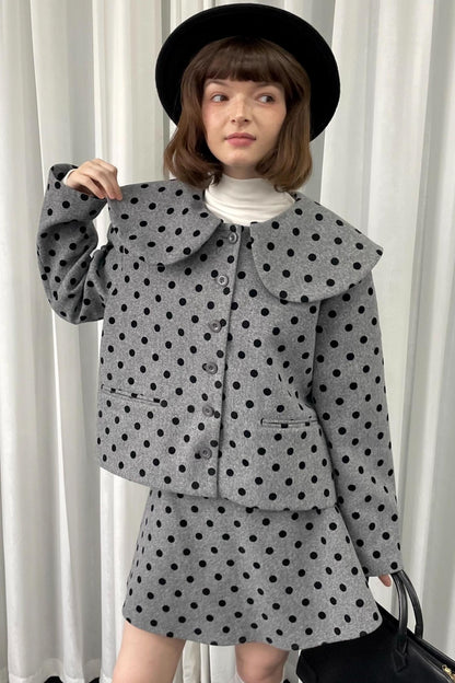 Gray Polka Dot Preppy Suit Set-Up