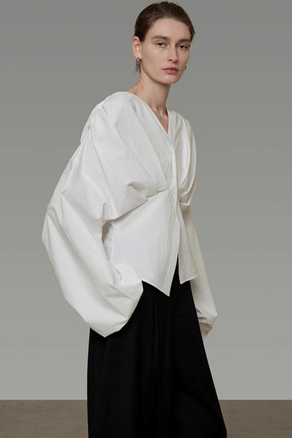 Waist Cinching Silhouette V-Neck Top