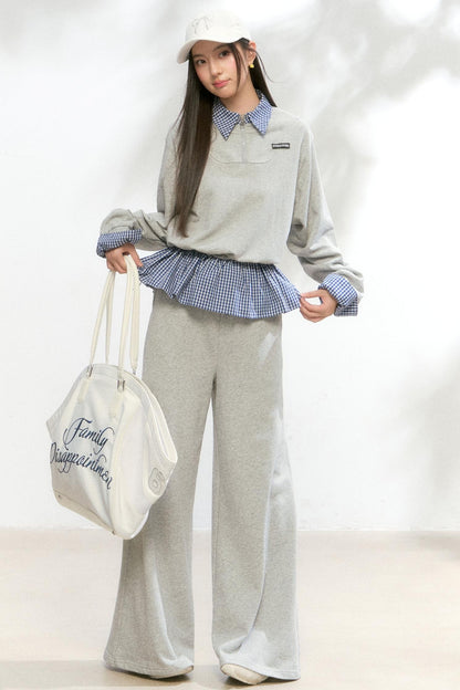 Plaid Polo Sweatshirt Set-Up