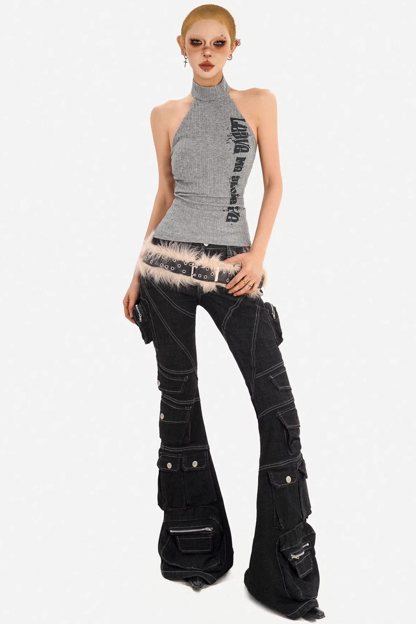 Knitted High-Neck Halter Top