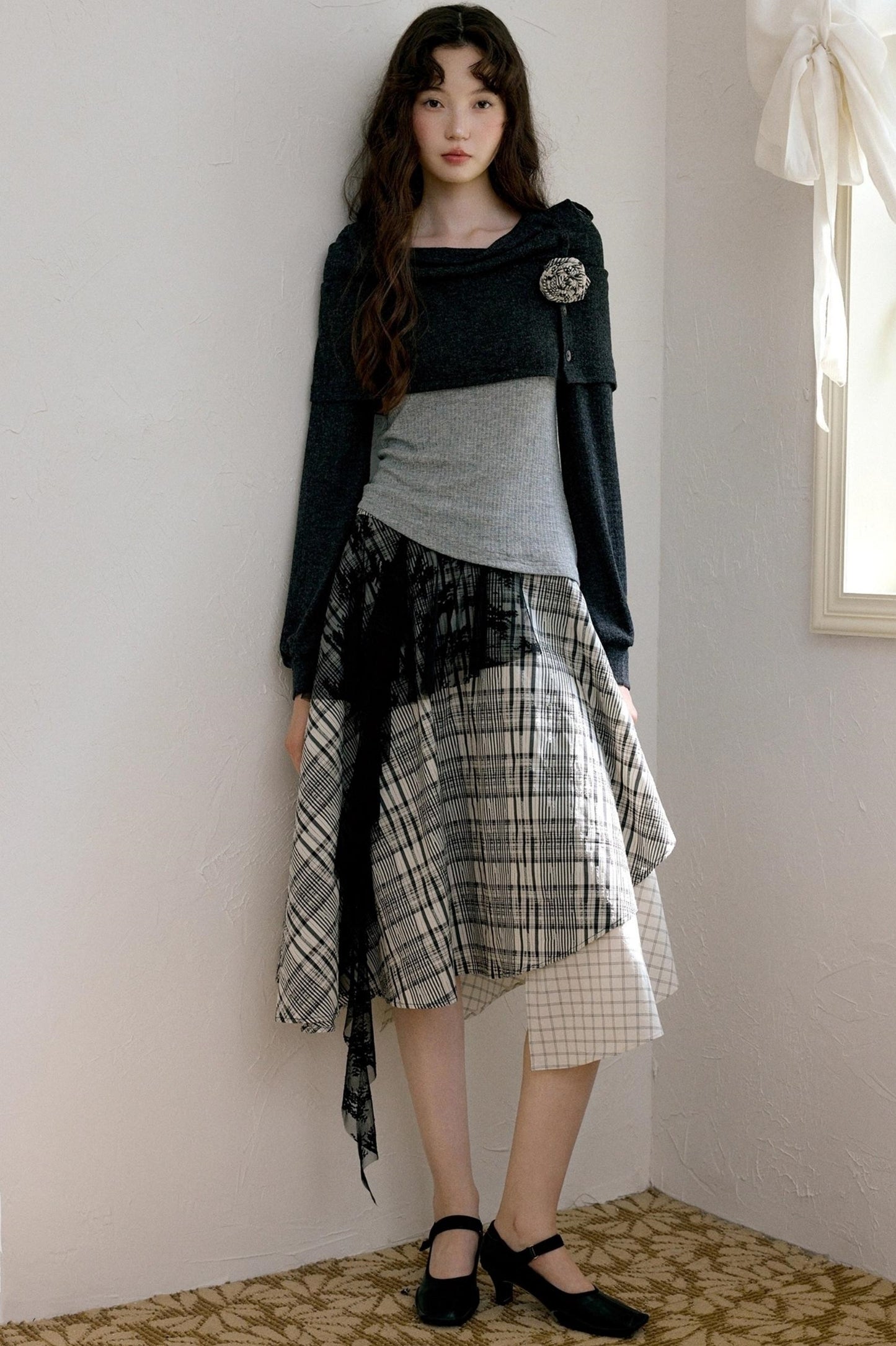 Camisole Knit Top Plaid Skirt Set-Up