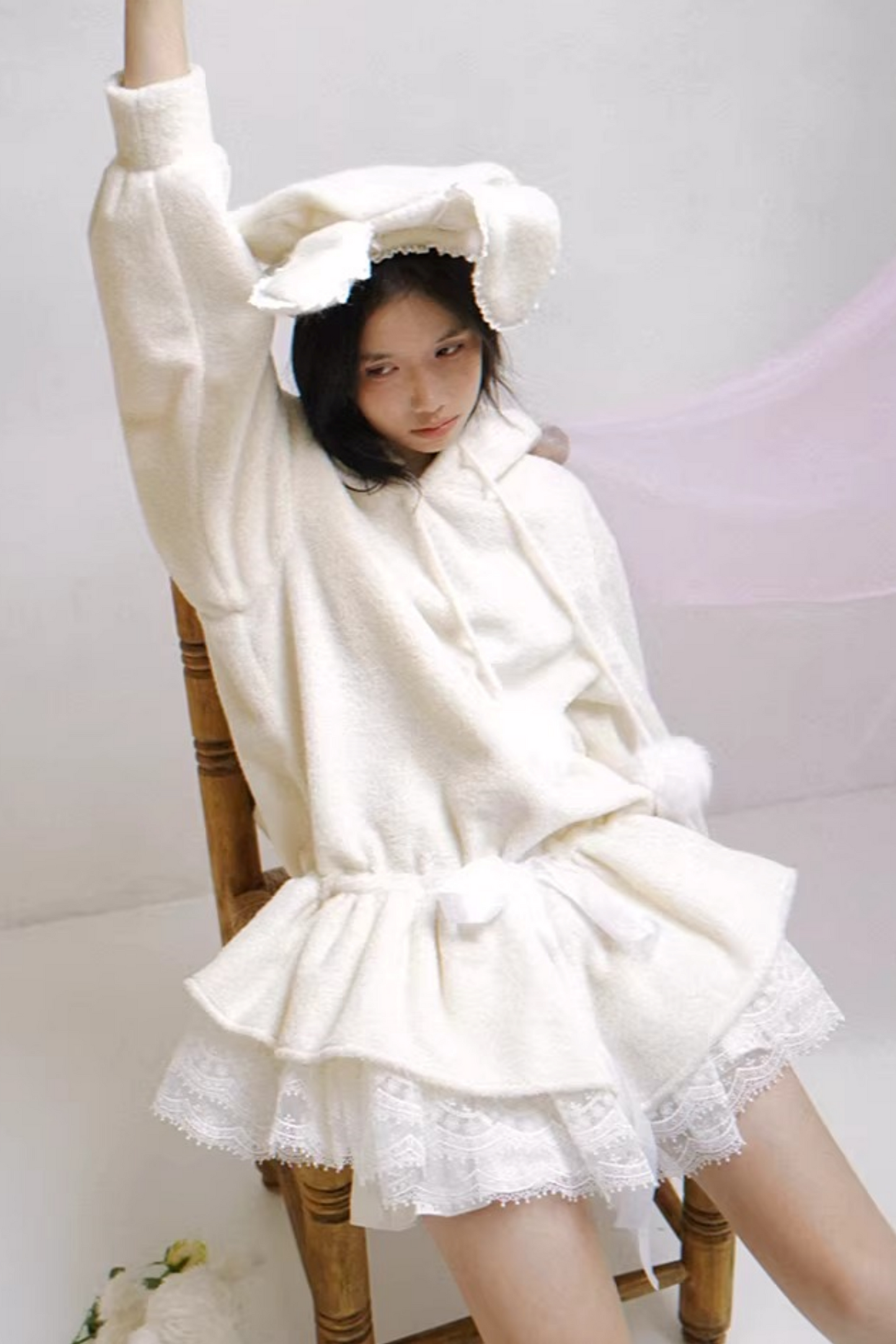 Lace Plush Sweatshirt Dress