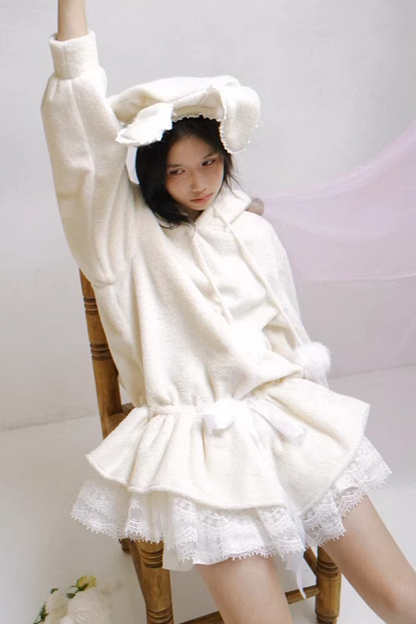 Lace Plush Sweatshirt Dress