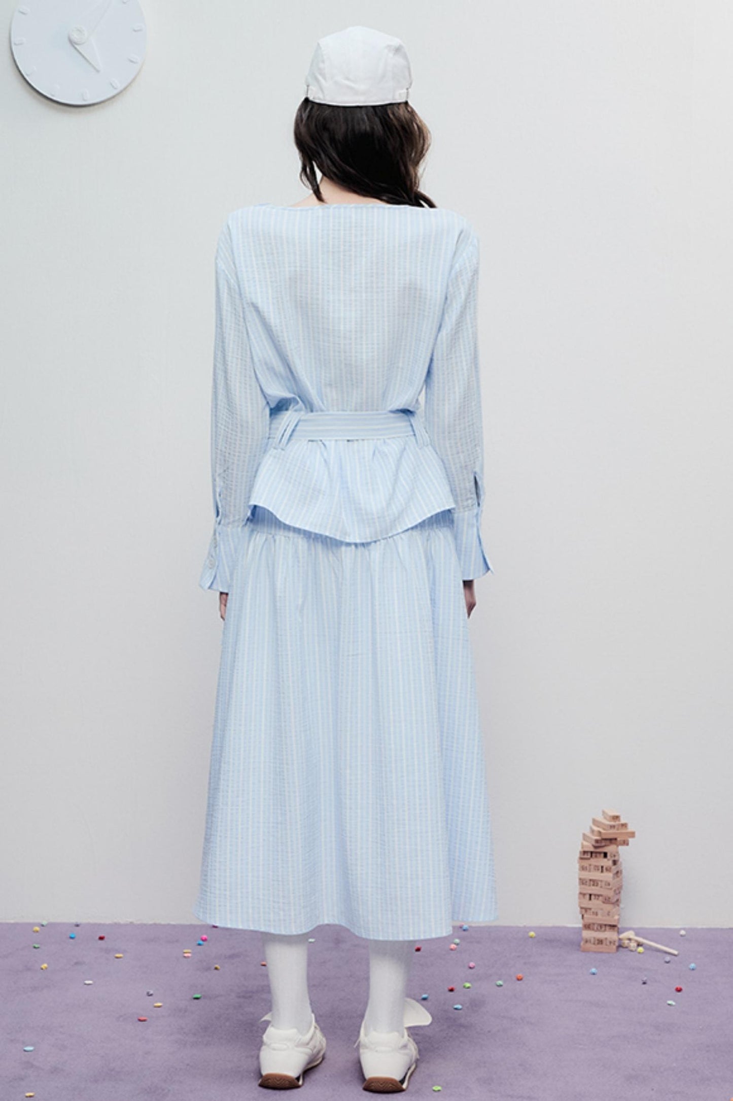 Airy Stripe Two Piece Skirt Set-Up