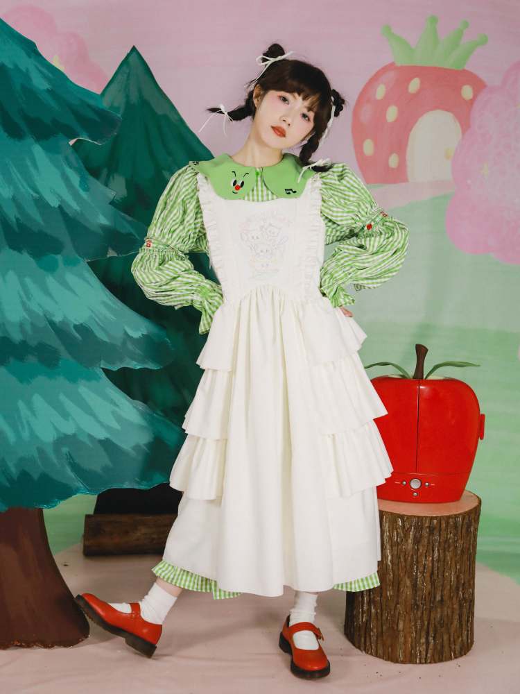 Cat Embroidery Lolita Apron Style Dress