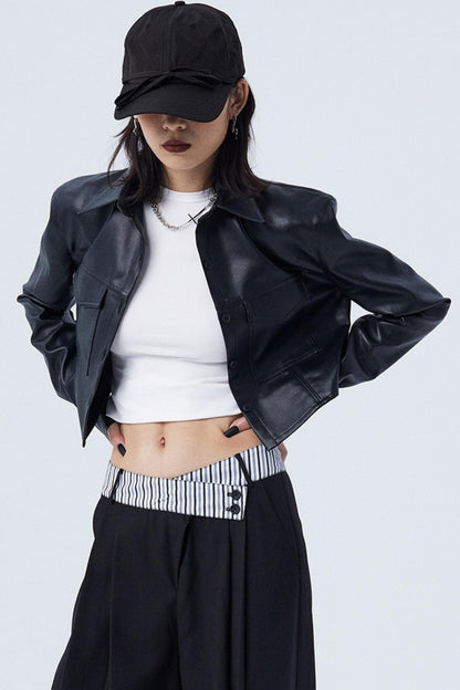 Cropped Slim Fit Leather Jacket