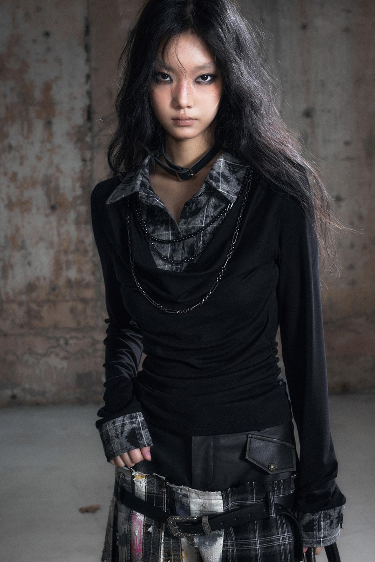 Swing Collar Long Sleeve Shirt