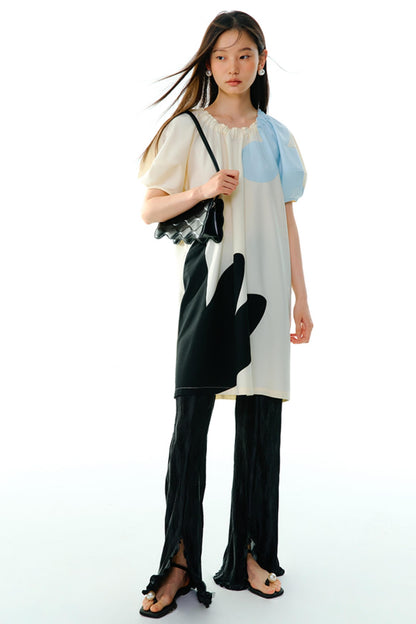 Original Blue Star Patchwork Crewneck Dress