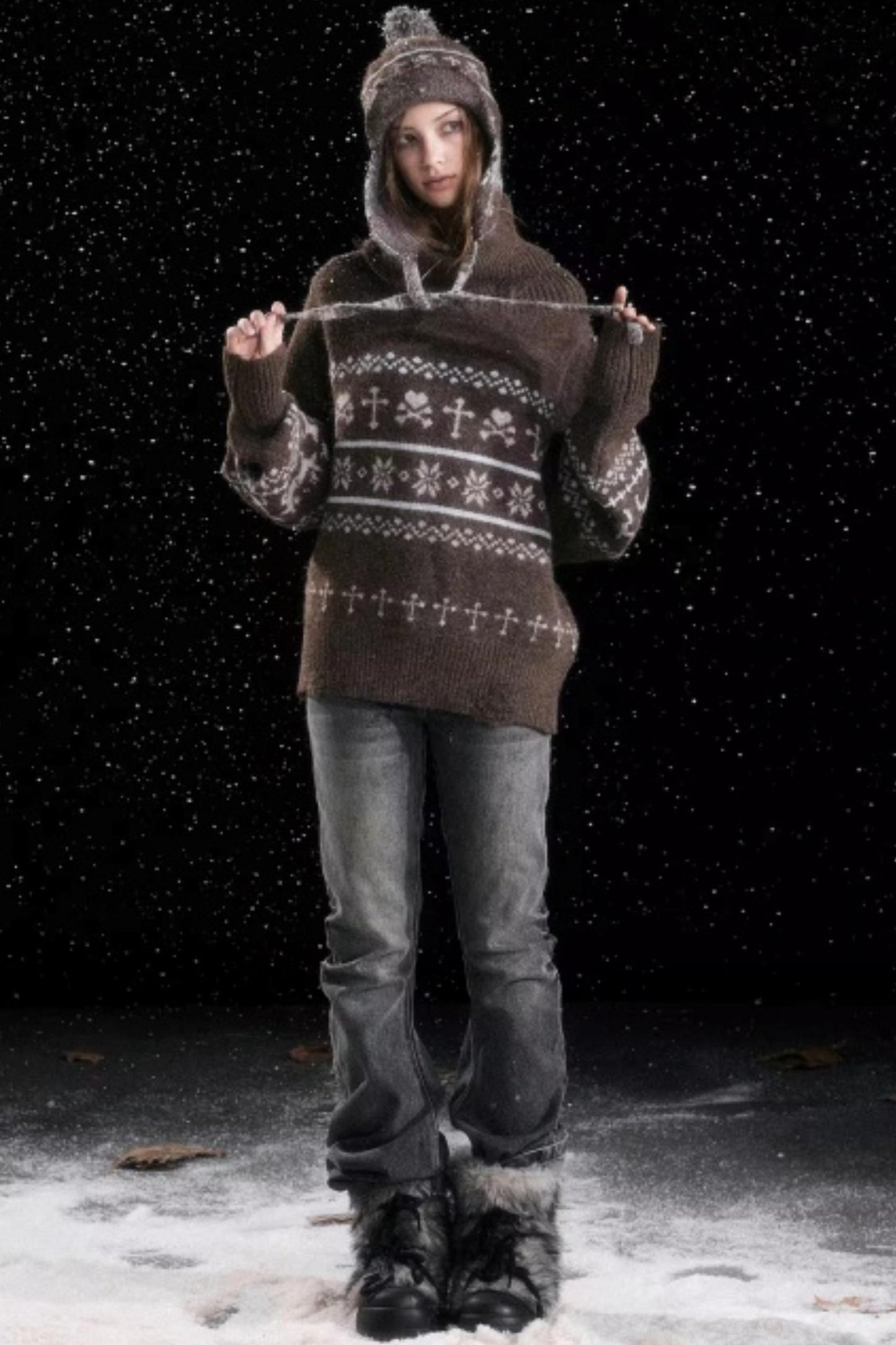 Knitted Snowflake Earflap Hat