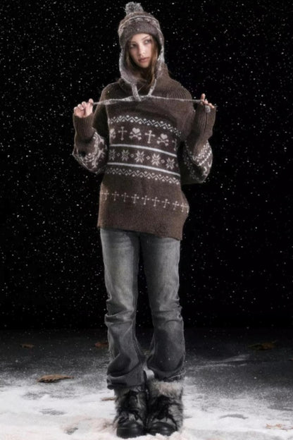 Knitted Snowflake Earflap Hat