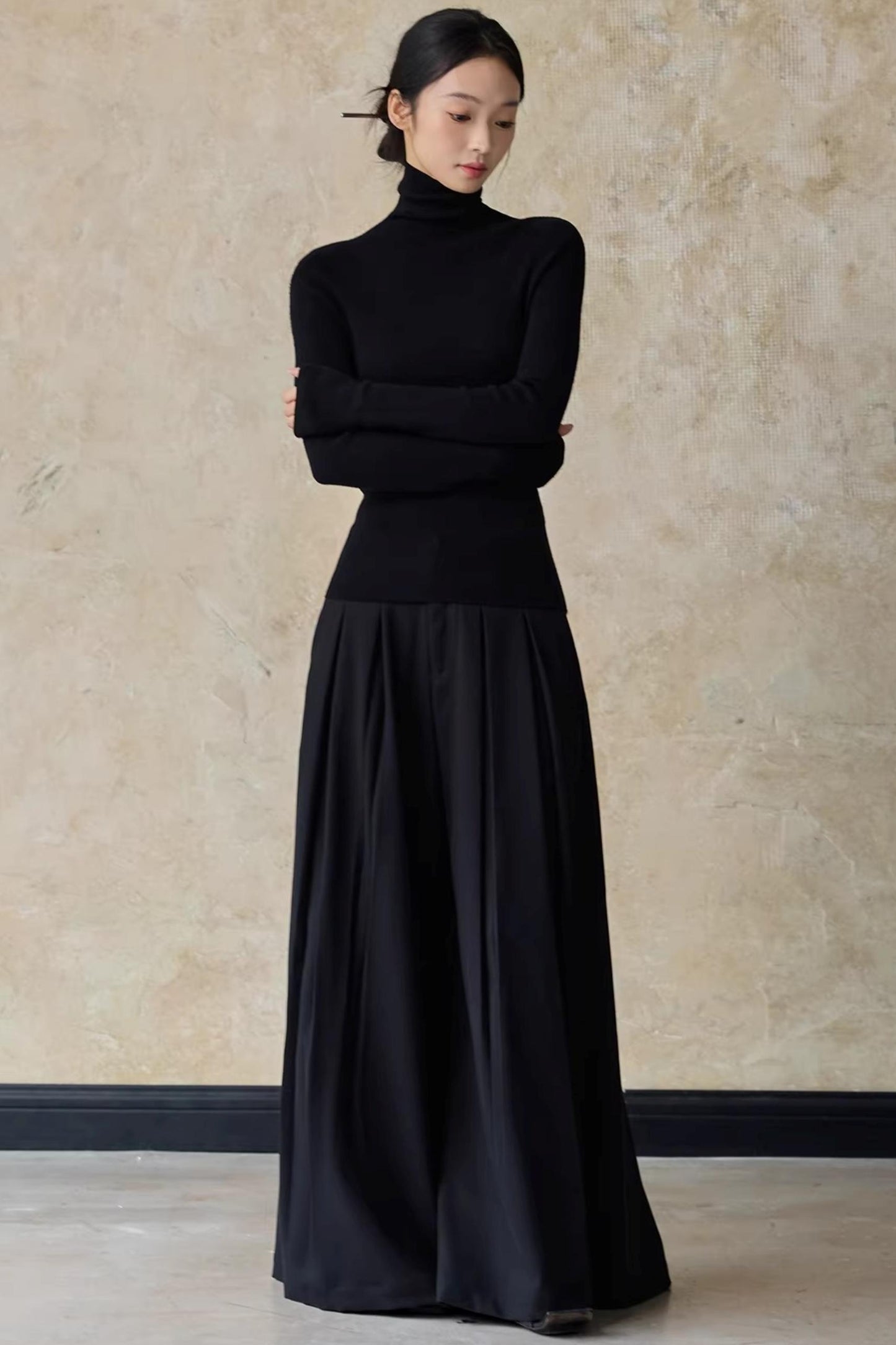 Autumn Black Wide-Leg Pants