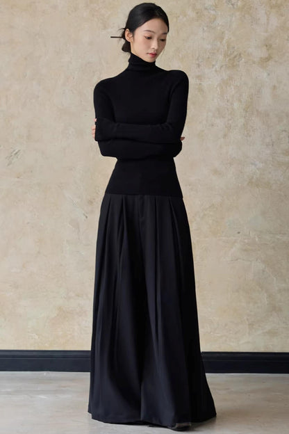 Autumn Black Wide-Leg Pants