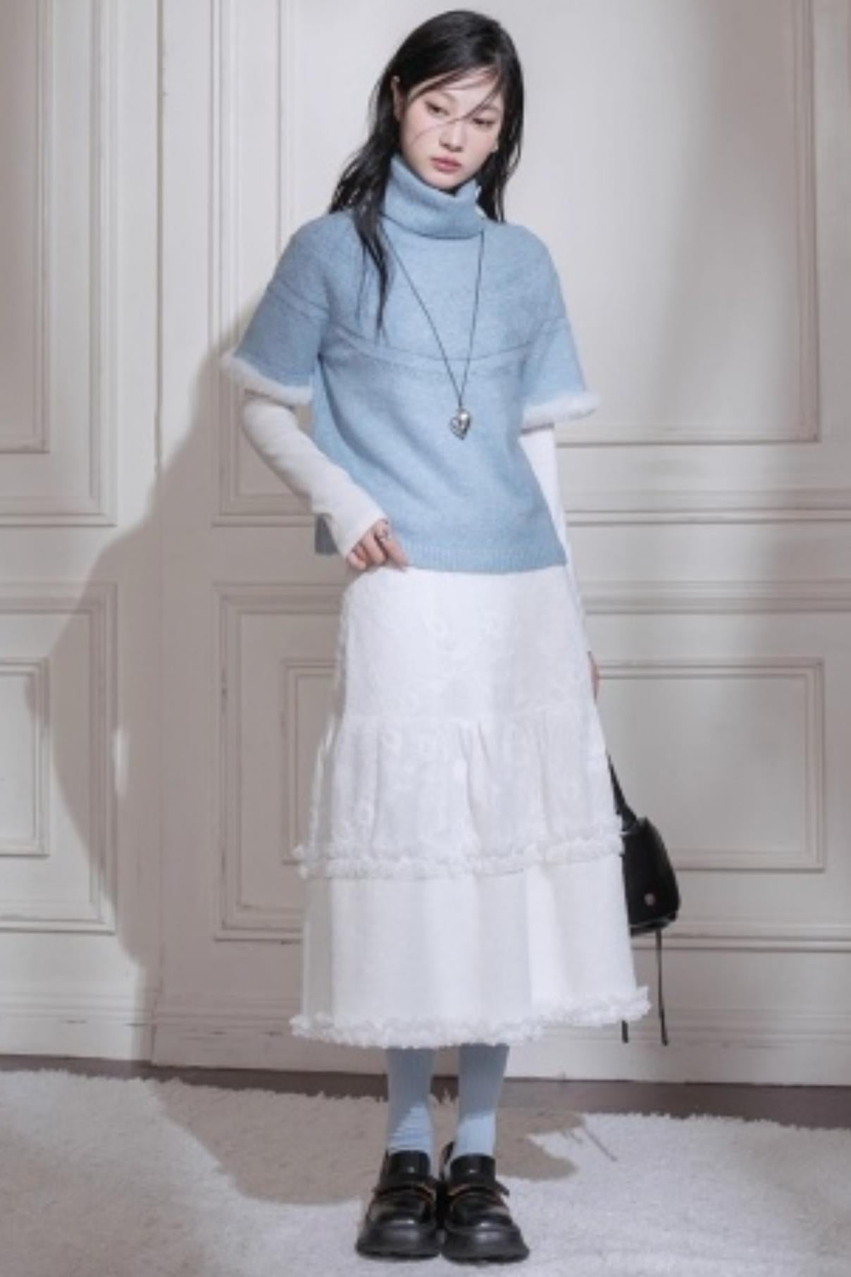 Blue Bat Sleeve Wool Sweater Set