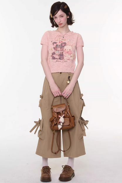Retro Pink Bear and Rabbit Top
