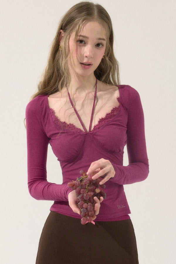 Lace Trim V-Neck Top