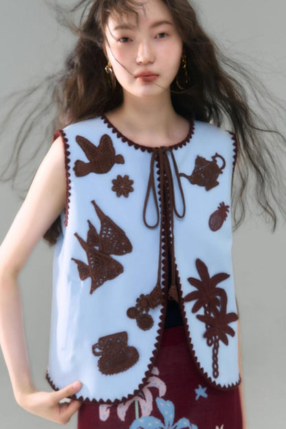 Island Tea Flower Embroidered Top & Skirt Set-Up