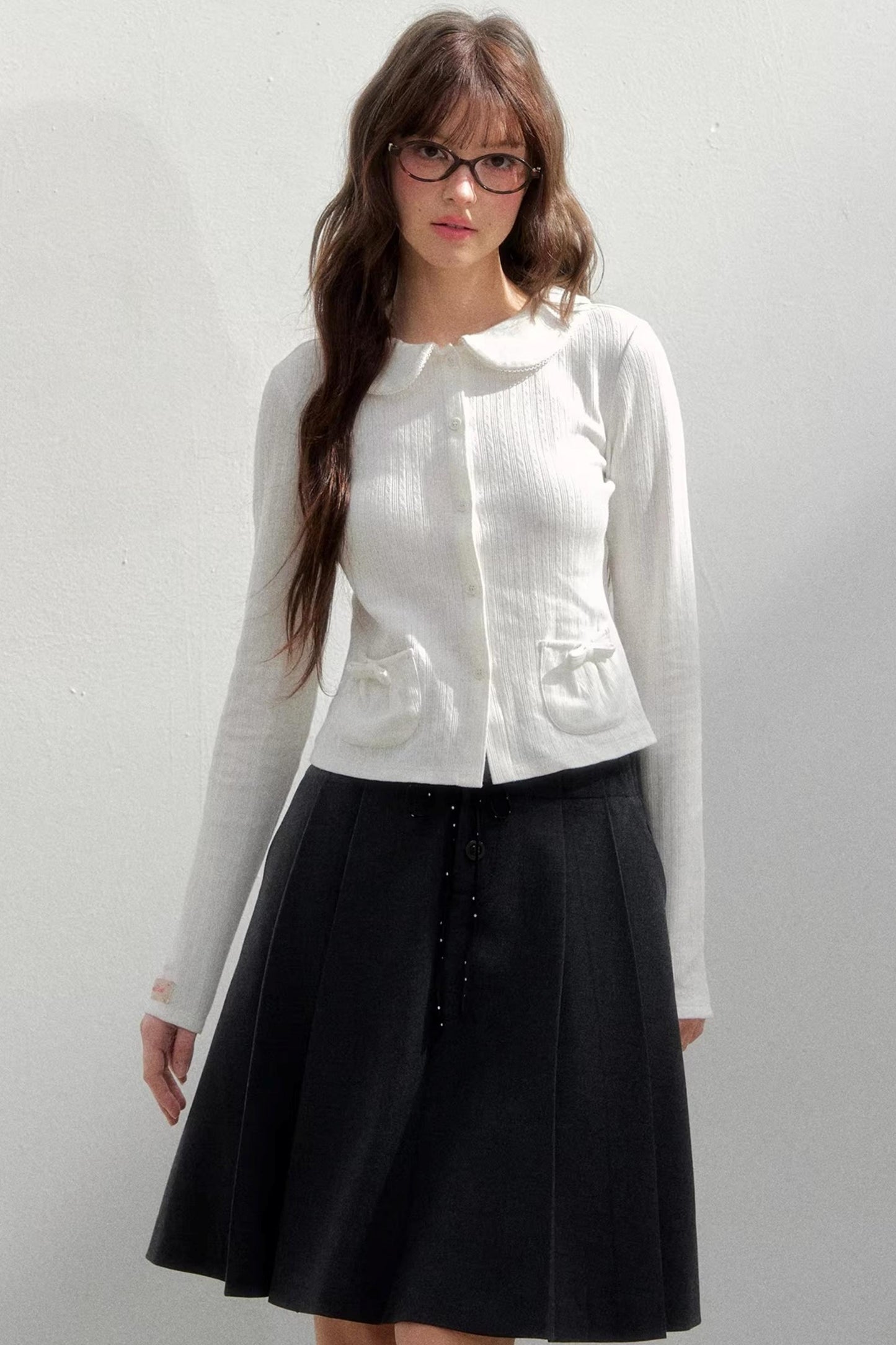 Polka Dot Gray Pleated Skirt