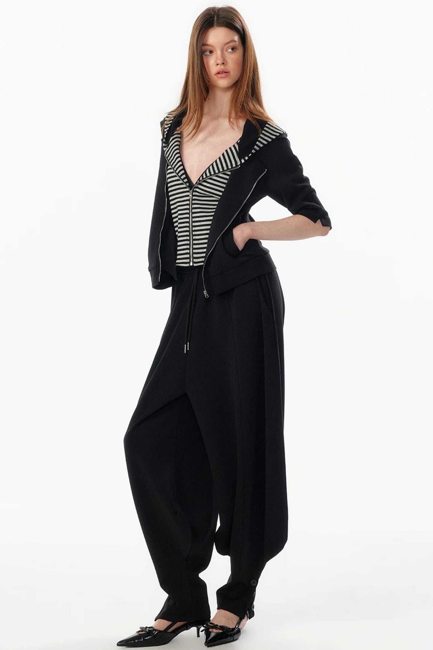 Patchwork Cropped Short Sleeve Hoodie