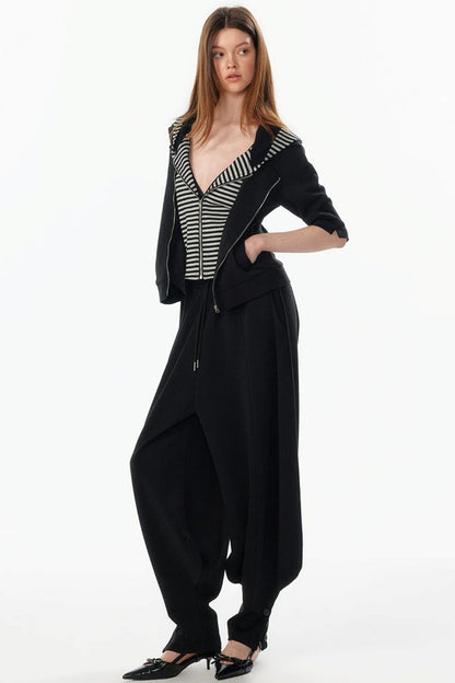 Patchwork Cropped Short Sleeve Hoodie